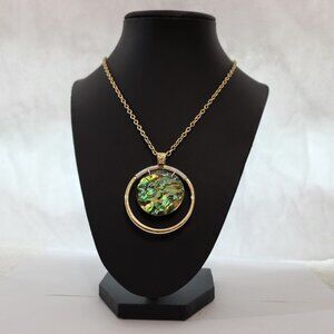 Two Toned Wire Wrapped Abalone Pendant Necklace